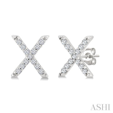 1/10 Ctw Initial 'X' Single Cut Diamond Earrings in 10K White Gold